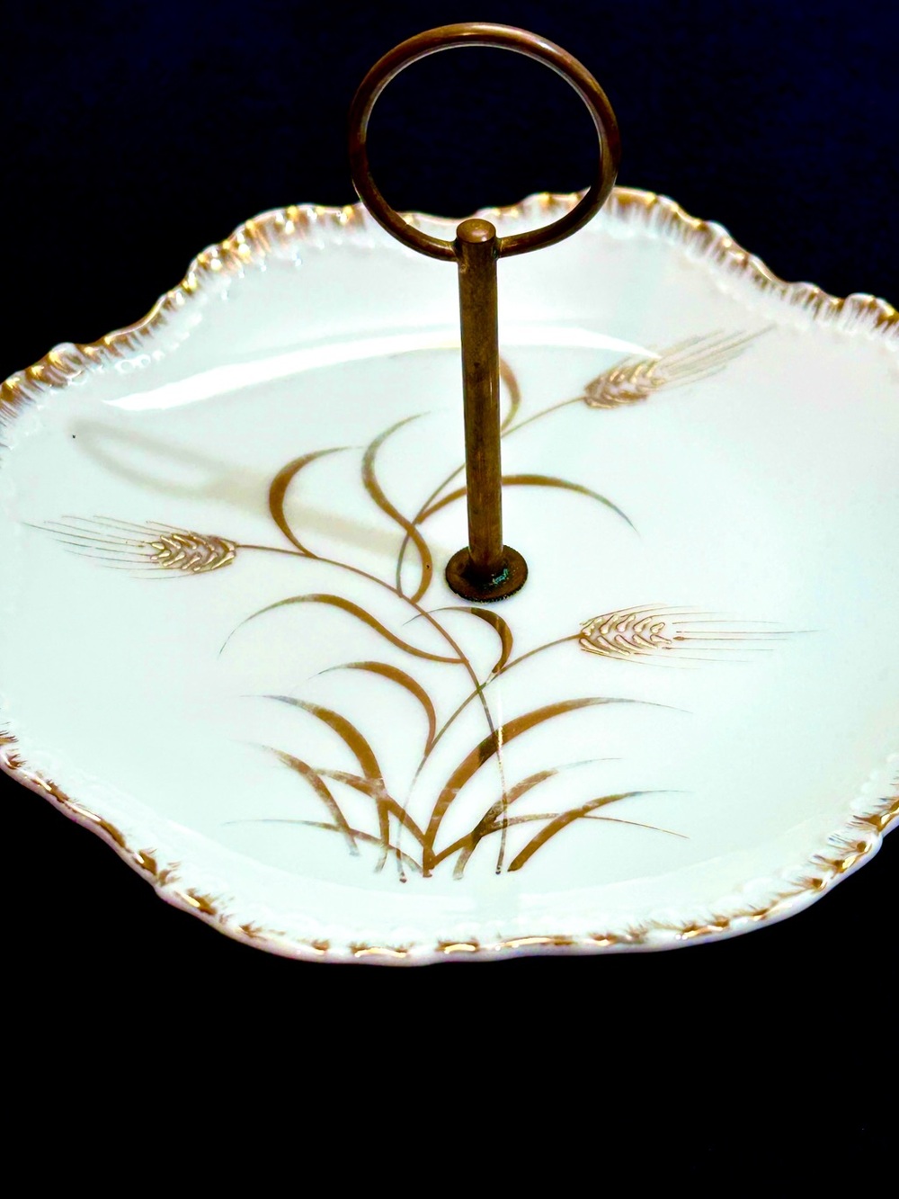 Vtg Lefton Tidbit 22K Gold Wheat Hand Painted Serving Dish Porcelain Tray 6”x6”